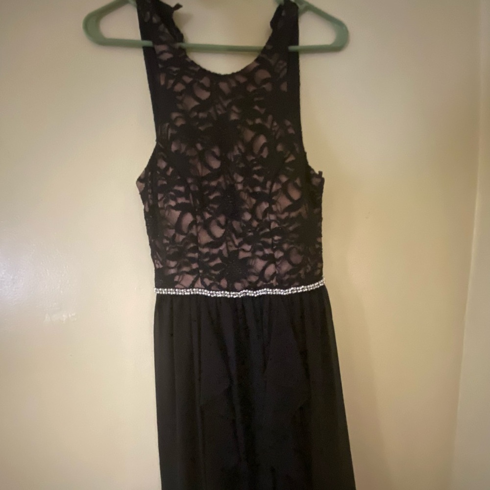 Lace black and beige low high formal dress